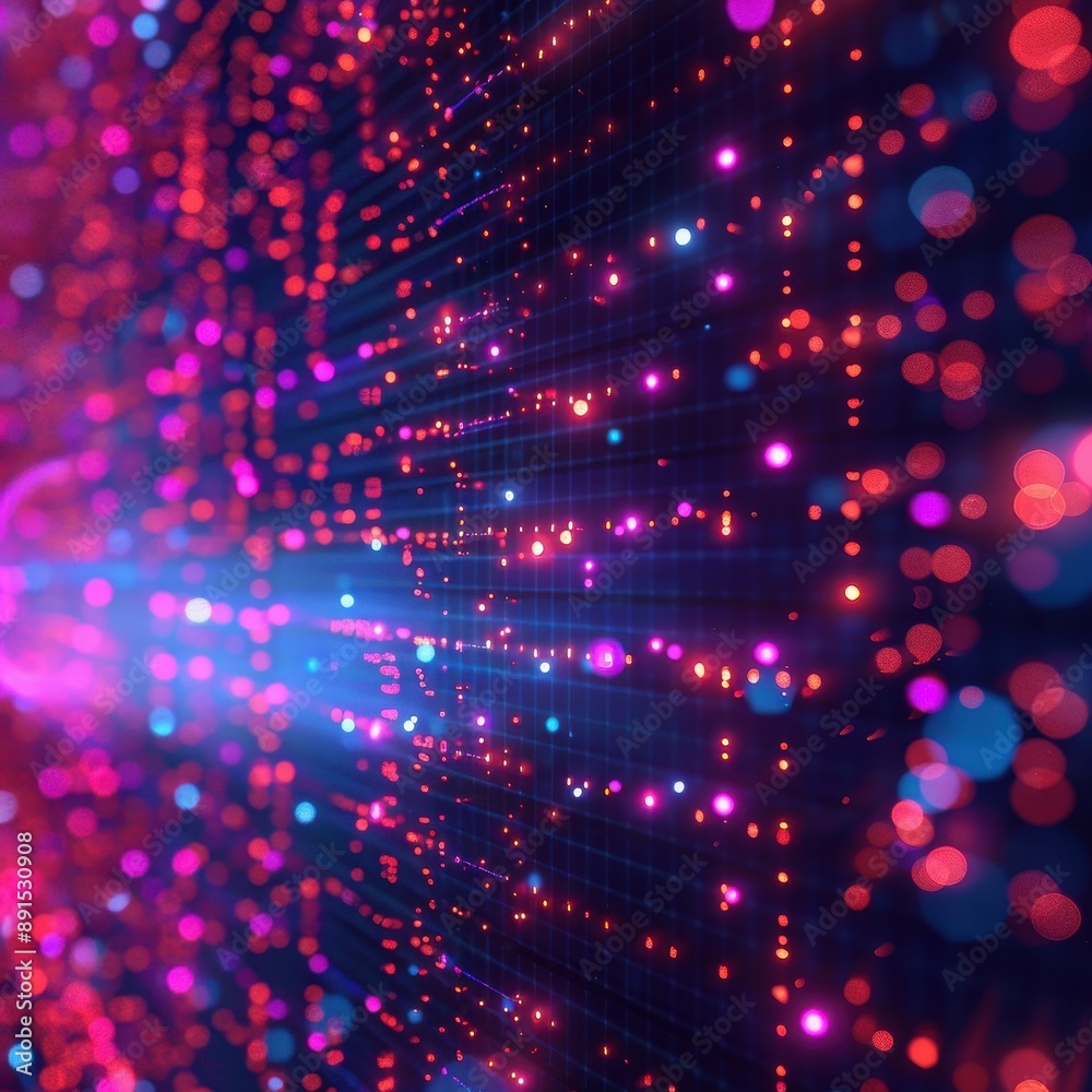 A colorful, abstract image with many small red and blue dots A colorful, abstract image with many small red and blue dots