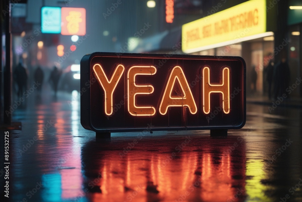 Yeah Gabe Sign Slogan yeah neon light sign text effect on a rainy night street ...