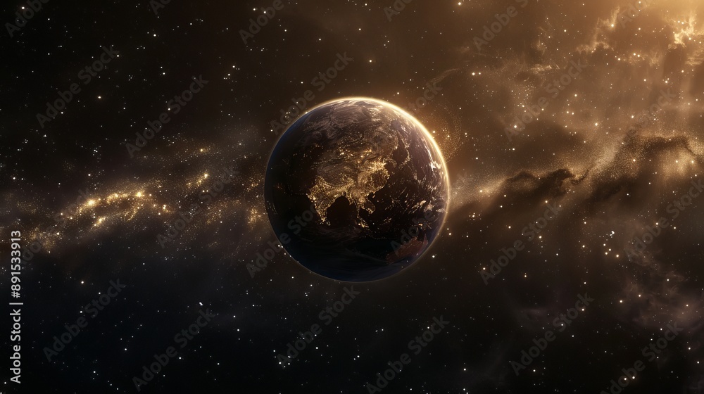 Earth in a Sea of Stars - 3D Rendering of Planet Earth with Starry Night Sky Earth in a Sea of Stars - 3D Rendering of Planet Earth with Starry Night Sky
