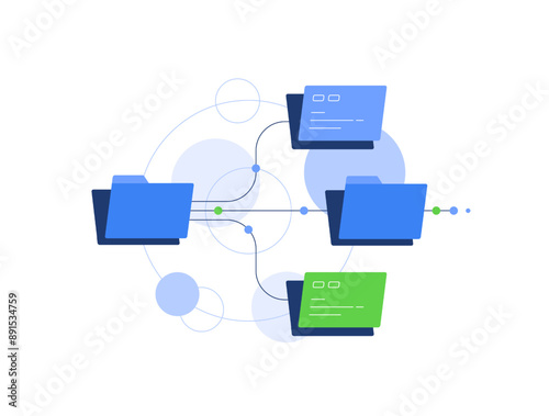 File system and hierarchy,Flowchart,Folders and files,flat design icon vector illustration