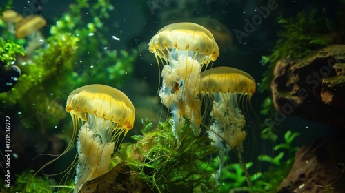 Golden Jellyfish Glow in Aq...