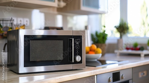 Modern Stainless Steel Microwave in a Kitchen