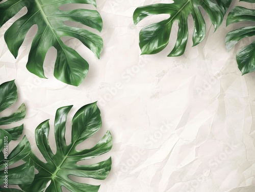 Monstera Leaves on White Cr...