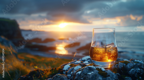 Wallpaper Mural A glass of whiskey is sitting on a rock by the ocean Torontodigital.ca