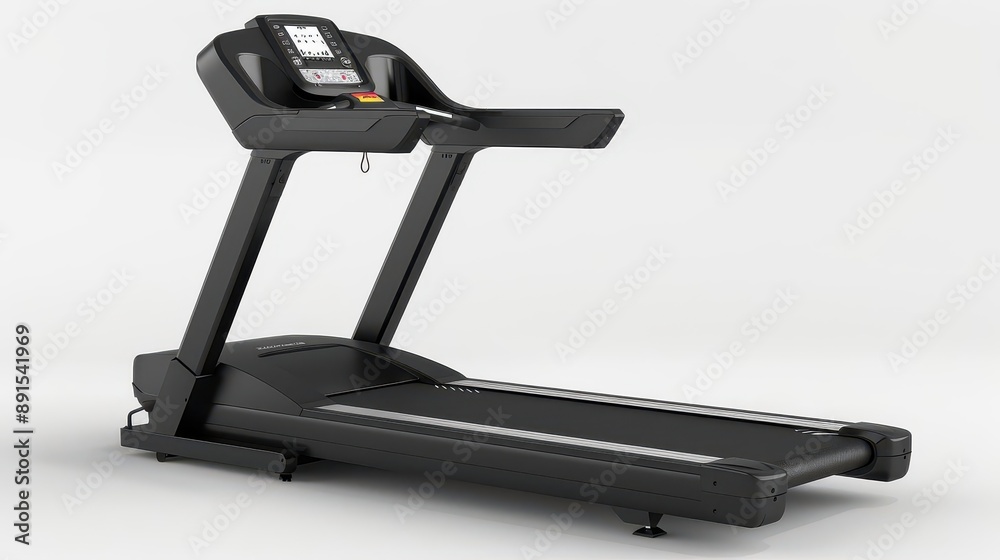 A modern treadmill on a white background, great for fitness concepts, gym equipment showcases, and exercise illustrations. A modern treadmill on a white background, great for fitness concepts, gym equipment showcases, and exercise illustrations.