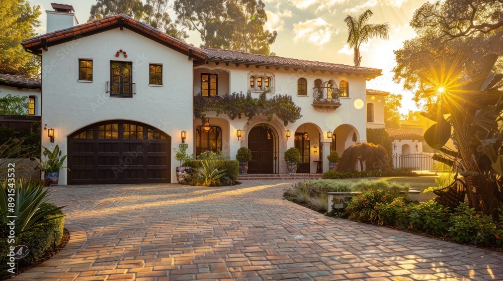 Mediterranean Villa Bathed in Golden Sunset