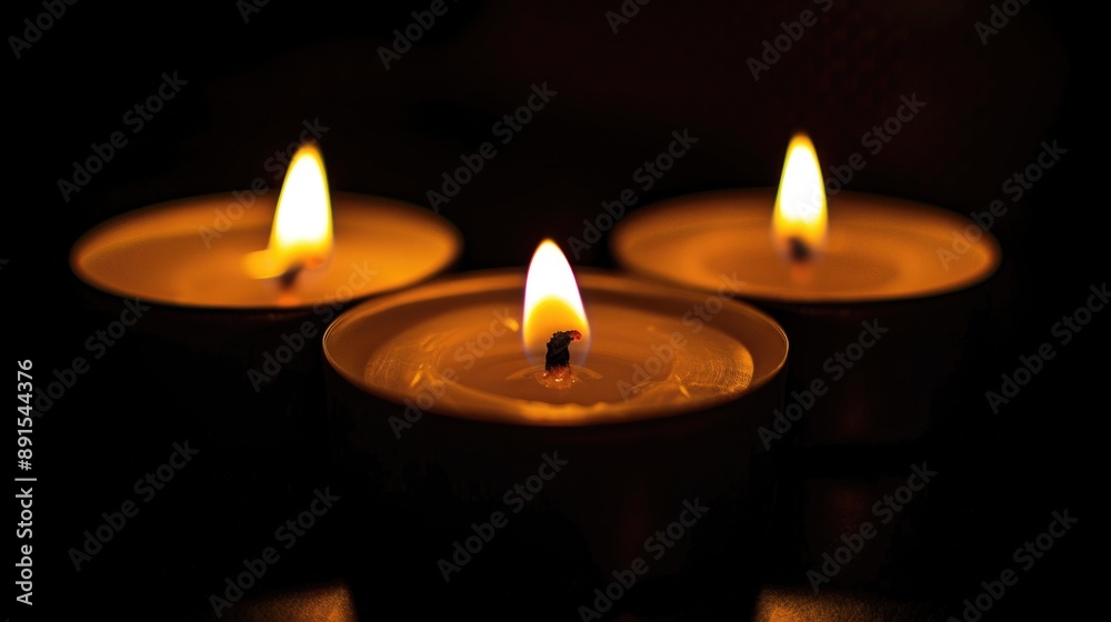 hree burning candles on a black background hree burning candles on a black background