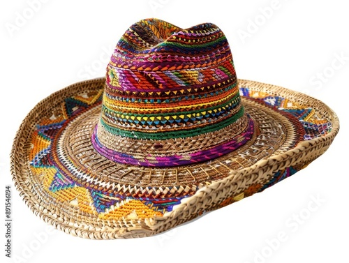 Colorful woven straw hat with intricate patterns, perfect for summer, beach outings, and adding a boho touch to any outfit.