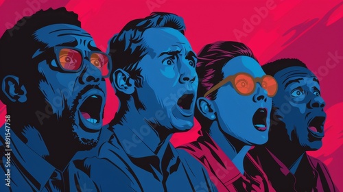 Election night watch party with people watching results on TV, excited and anxious expressions, [anticipation], [community event]