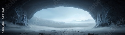 Wallpaper Mural Panoramic view of an icy cave opening to a cold, misty landscape, capturing the serene beauty of a winter wonderland. Torontodigital.ca