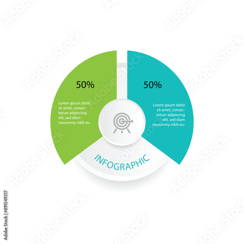 2 step process on circle infographic template vector element suitable for web presentation and business information