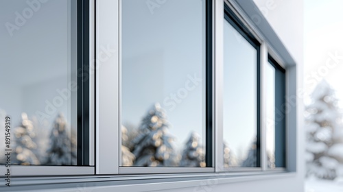 A detailed close-up of a passive solar house with large south-facing windows, promoting energy efficiency, high-resolution photo, realistic photo, cinematography, hyper realistic photo
