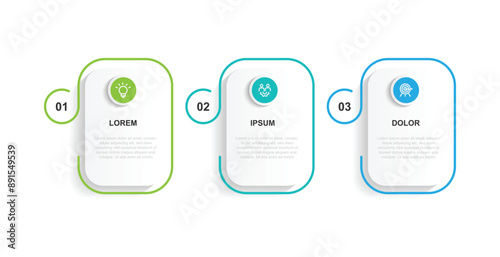 3 step line square for infographic template vector element