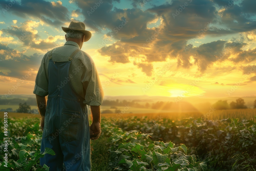 Farmer Inspecting Crops in the Early Morning Farmer Inspecting Crops in the Early Morning