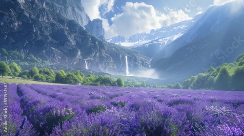 lavender field in the mountains photo