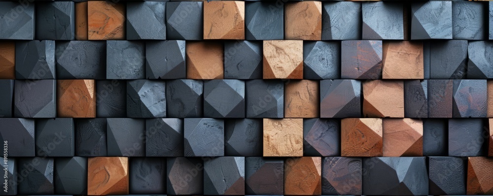 Abstract geometric pattern of wooden blocks in shades of brown and gray. Abstract geometric pattern of wooden blocks in shades of brown and gray.
