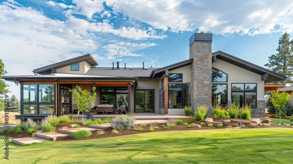 A contemporary ranch-style home with a modern aesthetic A contemporary ranch-style home with a modern aesthetic