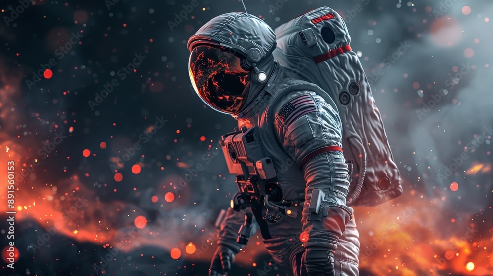 Fototapeta premium Cosmic Minimalism: Surreal Astronaut Artwork in Space
