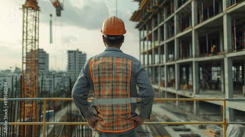 Wallpaper Mural Back view of construction engineer in standard safety looking at the building in the construction site  Torontodigital.ca