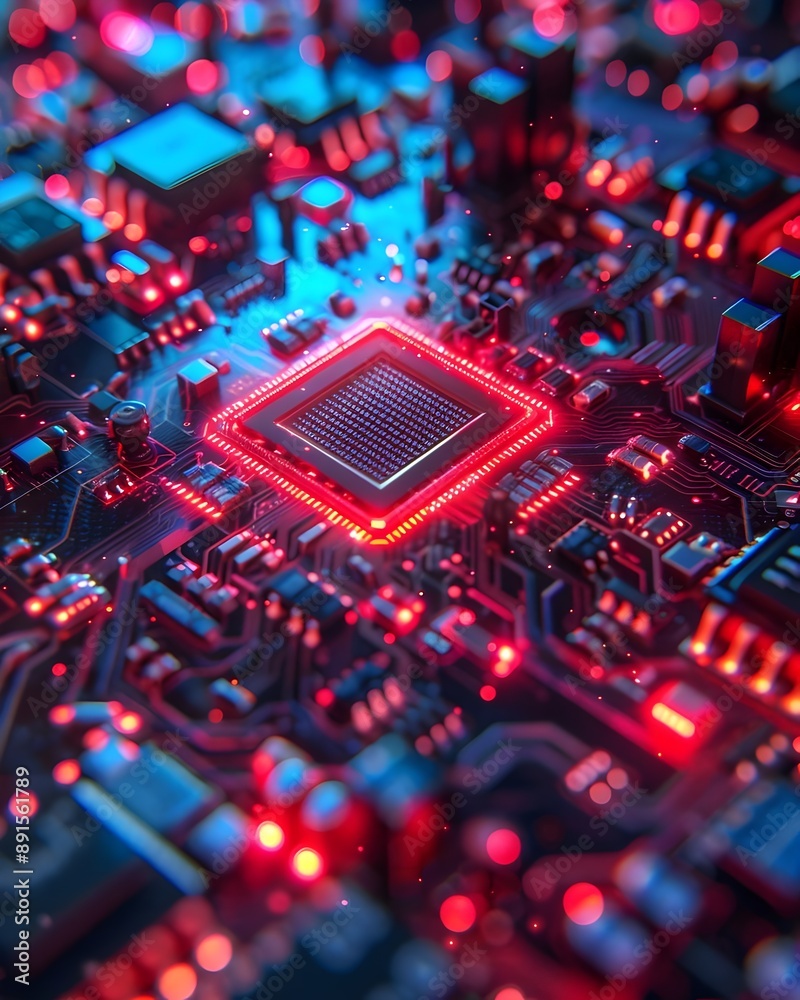 Obraz premium Microchip Semiconductor Circuit Technology Engineering Innovation Graphics. AI Generated