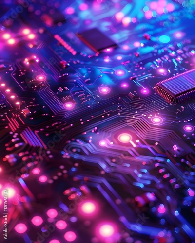 Cybernetic Circuitry Quantum Processor Neon Lit System Design. AI Generated