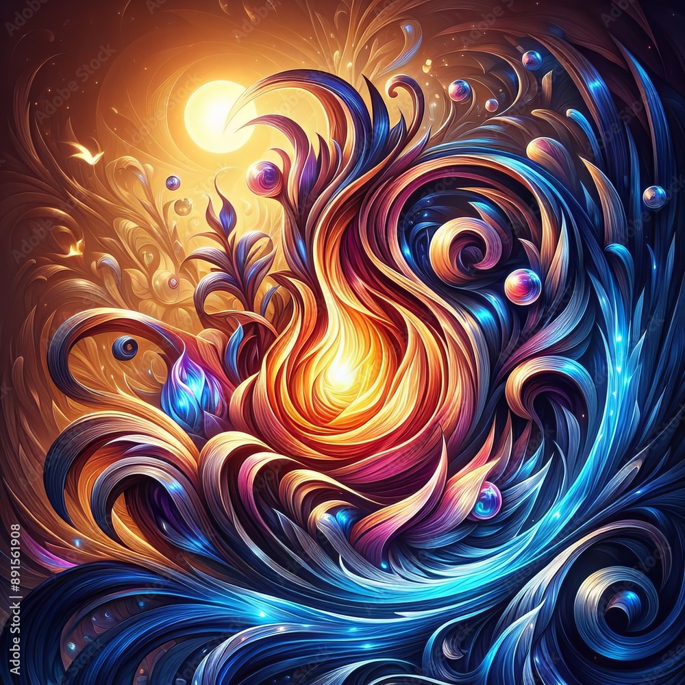 Fototapeta premium Cosmic Swirl of Vibrant Hues in Abstract Artistry - A Dynamic Fusion of Color and Motion in Space