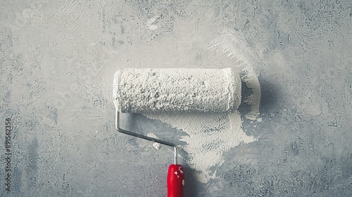 Paint Roller Leaving a Mark on a Surface, Showing Detailed Brush Strokes and Paint Texture with a Focus on the Paint Pattern photo