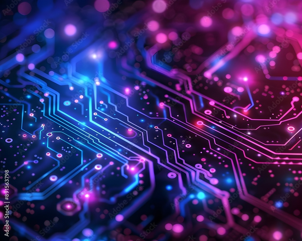 Futuristic Neon Circuit Board Technology Digital Abstract Electronics Design. AI Generated Futuristic Neon Circuit Board Technology Digital Abstract Electronics Design. AI Generated