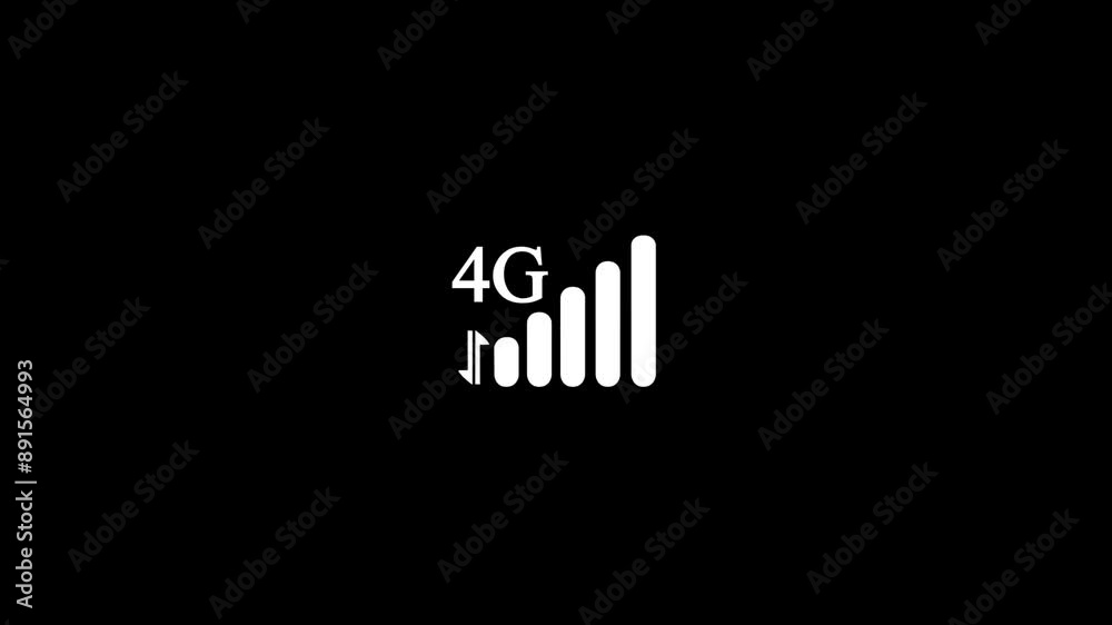 To appear 4G internet icon animation with alpha channel.] Blue circle glow effect. Internet, speed, reception and transmission.