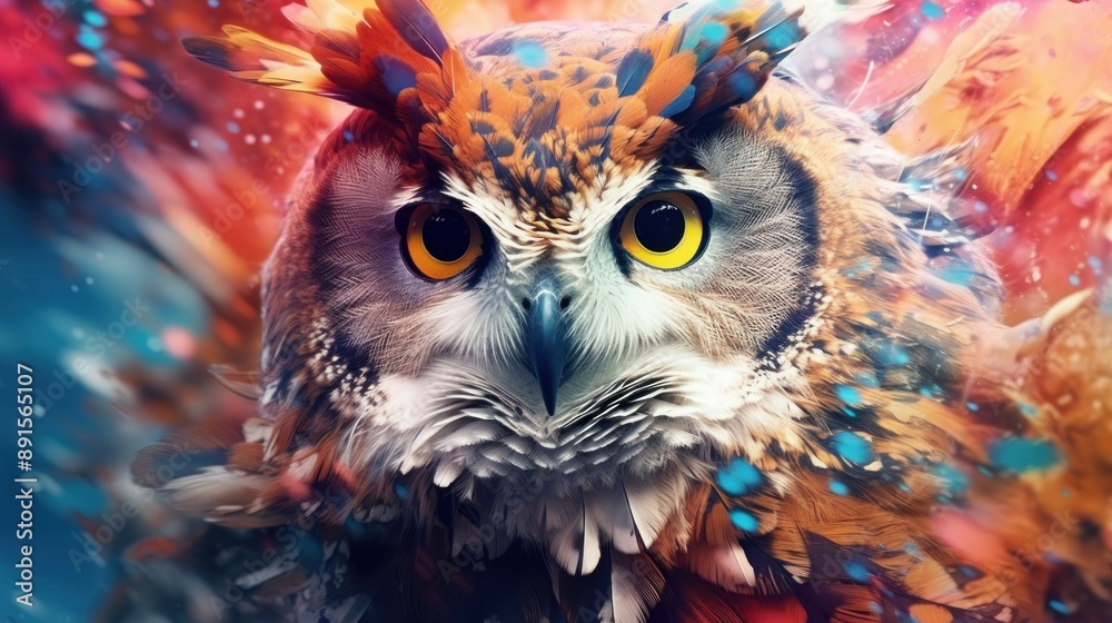 Owl with Colorful Feathers Owl with Colorful Feathers