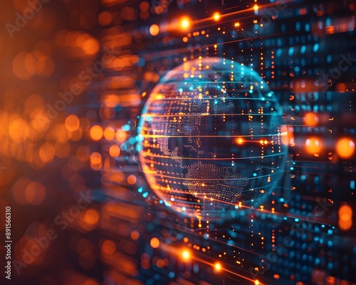 Digital Global Network Technology Abstract Futuristic Data Earth Lights Connections. AI Generated