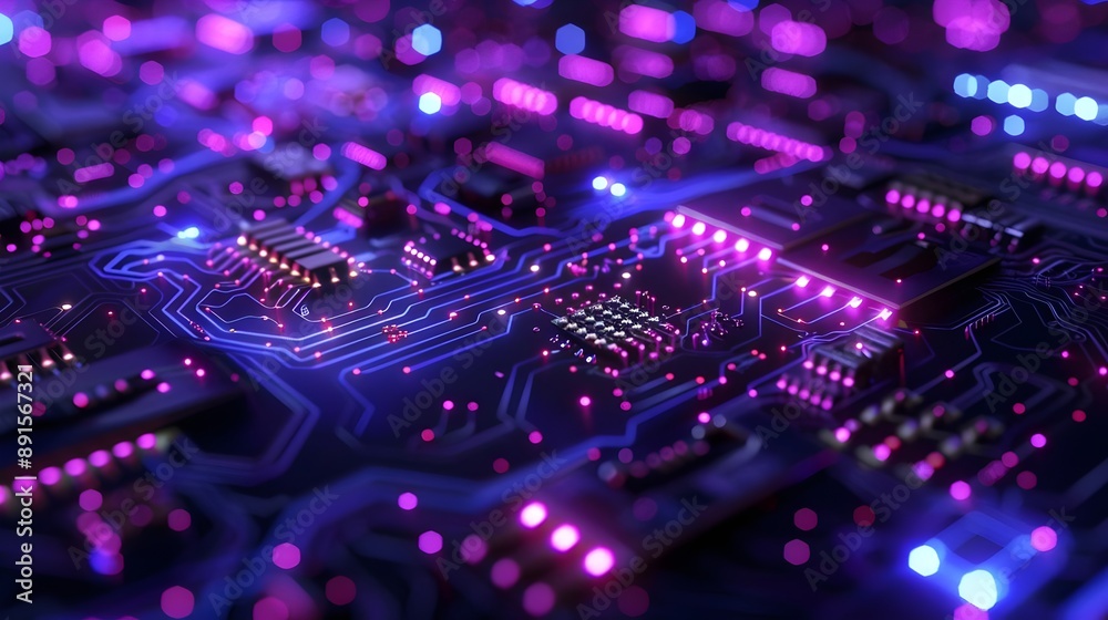 Fototapeta premium Futuristic Glowing Circuit Board Technology Digital Neon. AI Generated