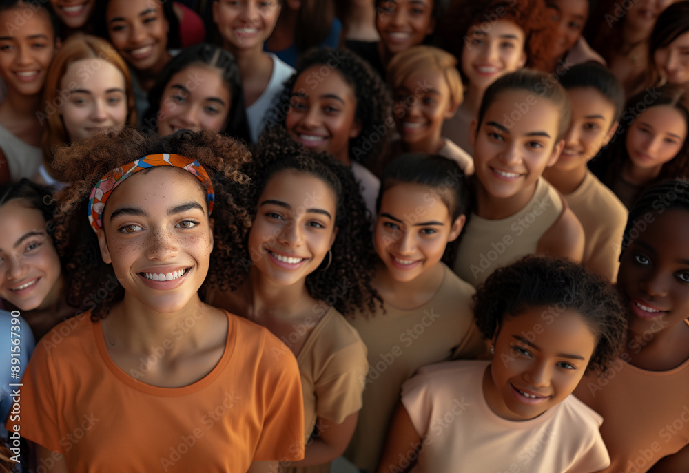 A vibrant group of young women from diverse backgrounds smiling and standing closely together They are dressed in casual attire and exude a sense of unity and positivity,diversity and friendship A vibrant group of young women from diverse backgrounds smiling and standing closely together They are dressed in casual attire and exude a sense of unity and positivity,diversity and friendship