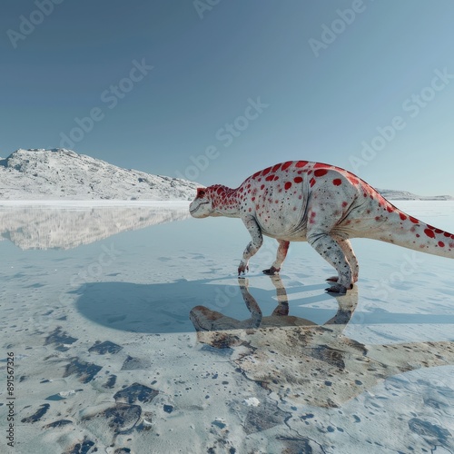 Cryolophosaurus on an icy landscape, striking and realistic, [Dinosaur], [Prehistoric Antarctica] photo