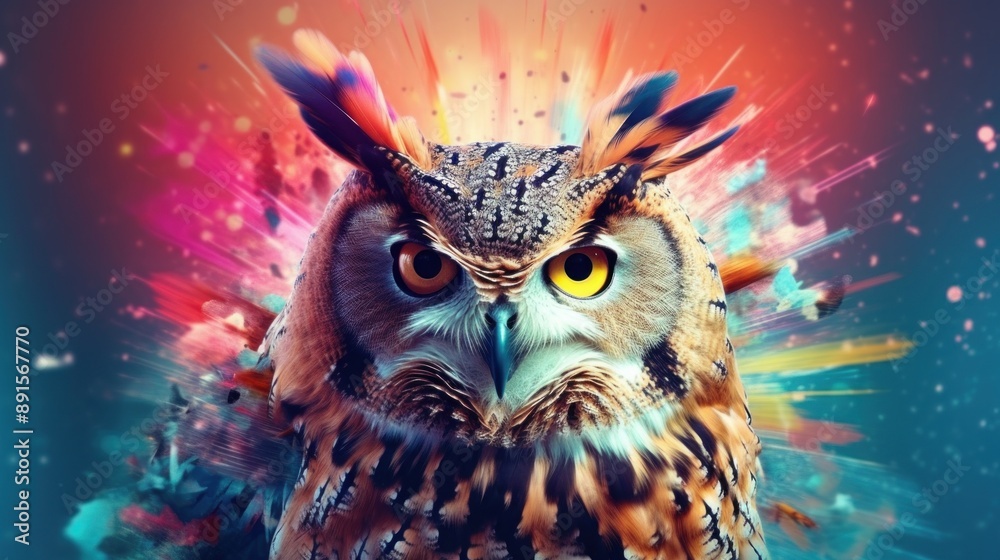 Colorful Owl with Abstract Background Colorful Owl with Abstract Background