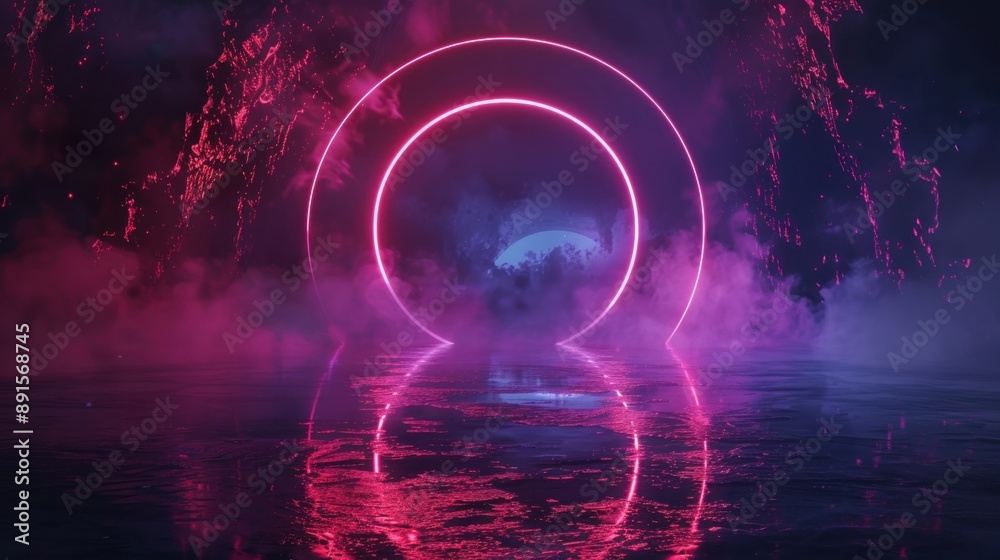 custom made wallpaper toronto digitalGlowing futuristic portals stand amidst neon-lit cityscapes under the night sky, evoking a sci-fi atmosphere