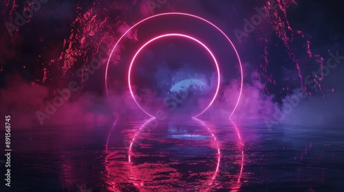 Wallpaper Mural Glowing futuristic portals stand amidst neon-lit cityscapes under the night sky, evoking a sci-fi atmosphere Torontodigital.ca