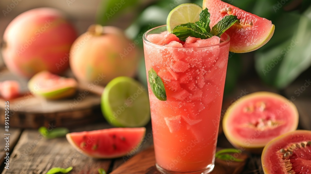 custom made wallpaper toronto digitaltall glass of refreshing guava drink, garnished with chopped fruits, embodies an exotic tropical beverage concept