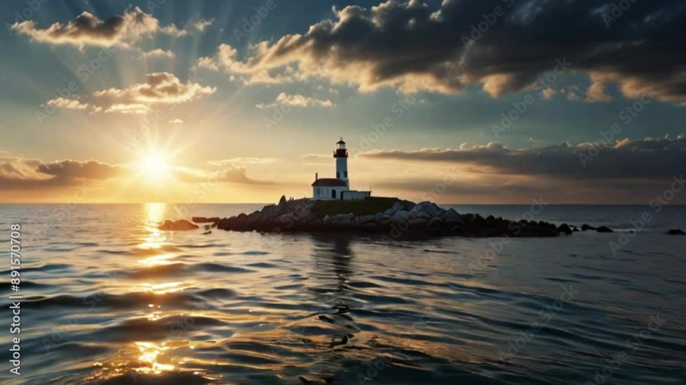 lighthouse with sunlight in the background. seamless looping 4k video lighthouse with sunlight in the background. seamless looping 4k video