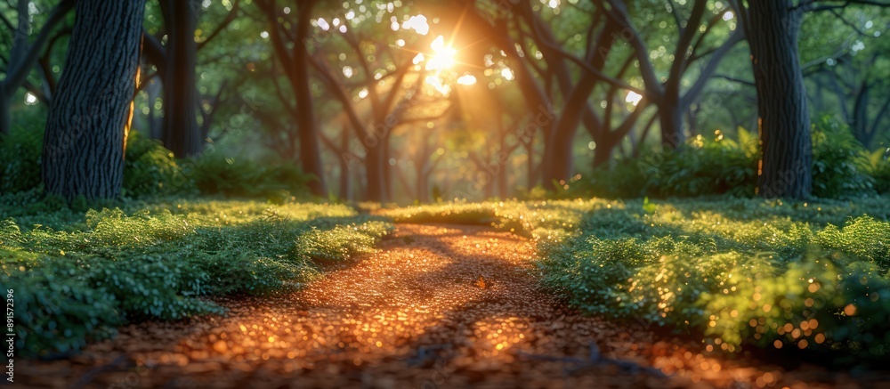 Obraz premium Sunlight Filtering Through a Forest Path