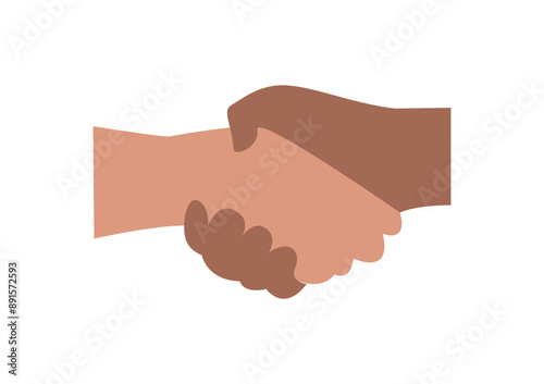 Friendly or business handshake. Friendly people shaking hands. People greet each other, make deals, cooperate. Vector illustration in flat style on a white background.