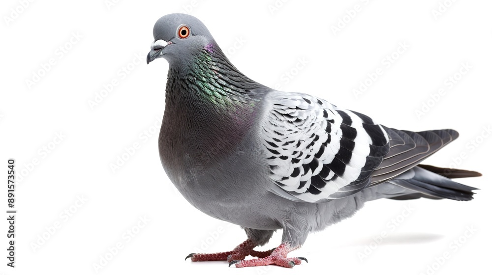 Close-Up of a Pigeon, Showcasing Its Detailed Feathers and Vibrant Colors, Set Against a Soft, Neutral Background Close-Up of a Pigeon, Showcasing Its Detailed Feathers and Vibrant Colors, Set Against a Soft, Neutral Background