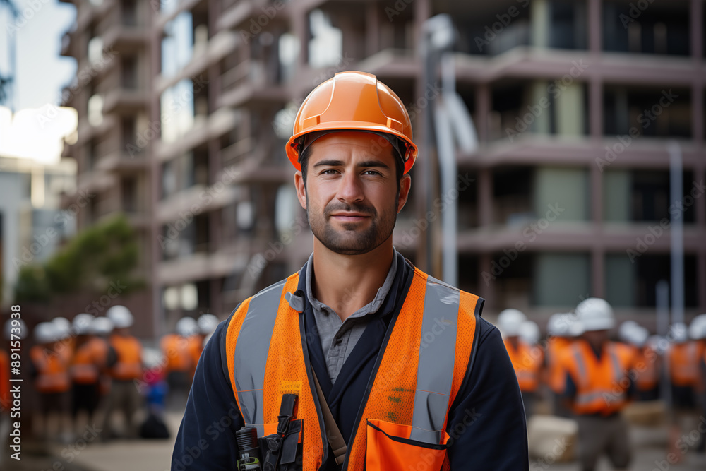 Labor Day, A handsome young engineer stands on the construction site of high-rise buildings