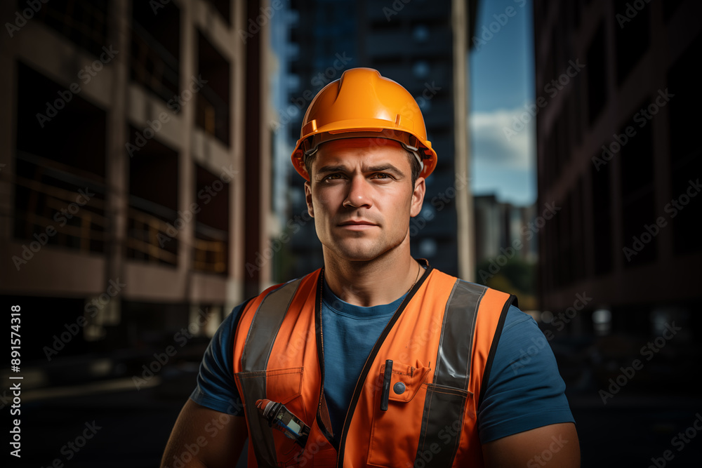 Labor Day, A handsome young engineer stands on the construction site of high-rise buildings Labor Day, A handsome young engineer stands on the construction site of high-rise buildings
