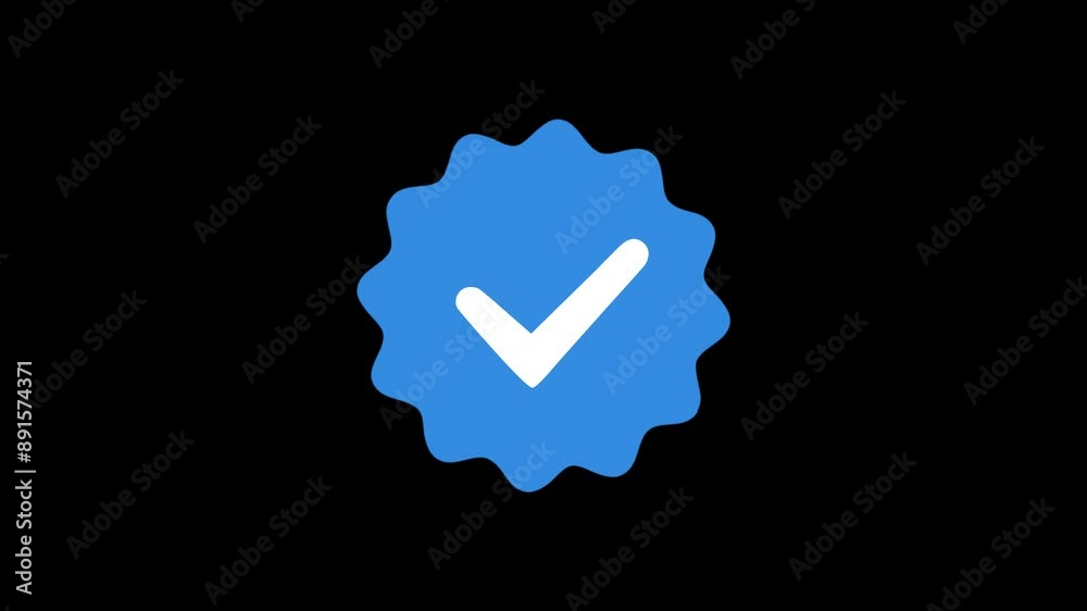 White tick in rounded corners star with alpha mask. Verify icon in social network.