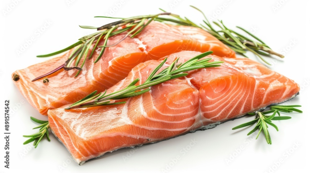 Fresh raw salmon fillets on white background. Fresh raw salmon fillets on white background.