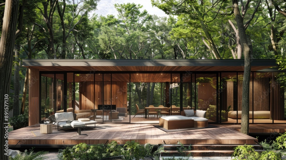 A luxurious forest hideaway with a sleek modern design A luxurious forest hideaway with a sleek modern design