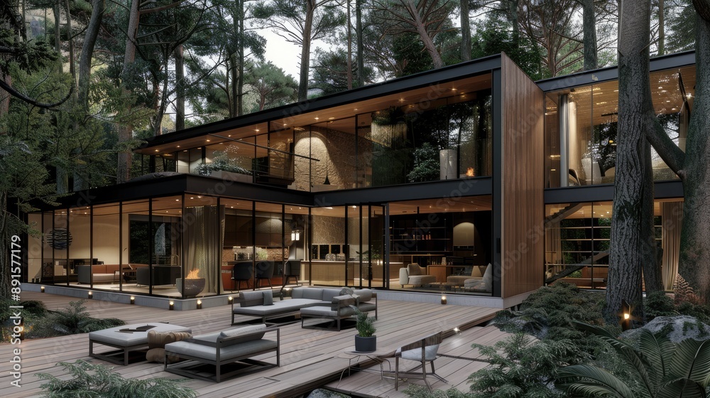 A luxurious forest hideaway with a sleek modern design A luxurious forest hideaway with a sleek modern design