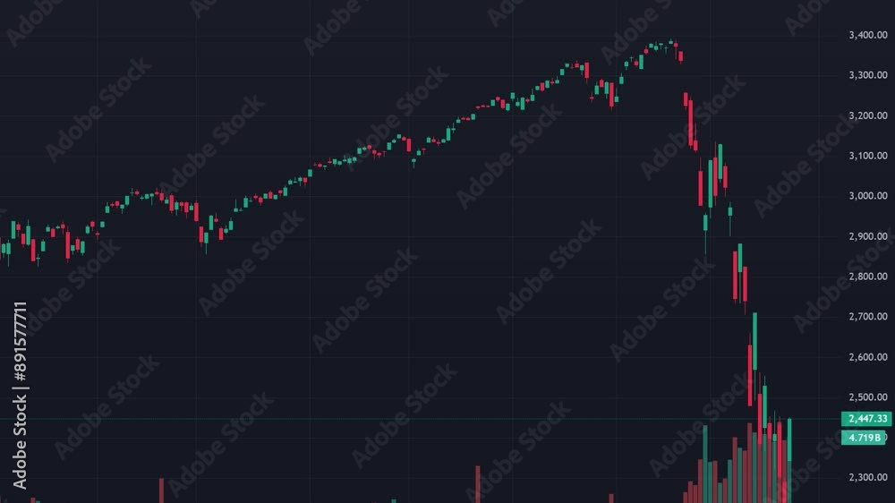 Stock Market Chart. Stock market price chart for analysis. Business analytics with online trading candlestick background. Online trading software with charts and graphs. Colored candlesticks.