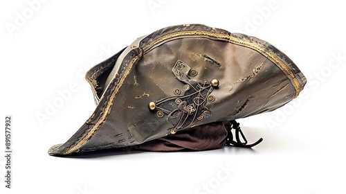 Pirate Hat, Isolated on a White Background, Featuring Classic Details like a Skull and Crossbones Emblem and a Tricorn Design photo